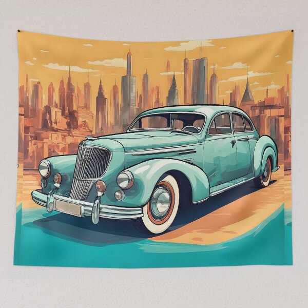 Item preview, Retro 1930s Car Illustration in Stylized Cityscape designed and sold by LanaGustavsson.