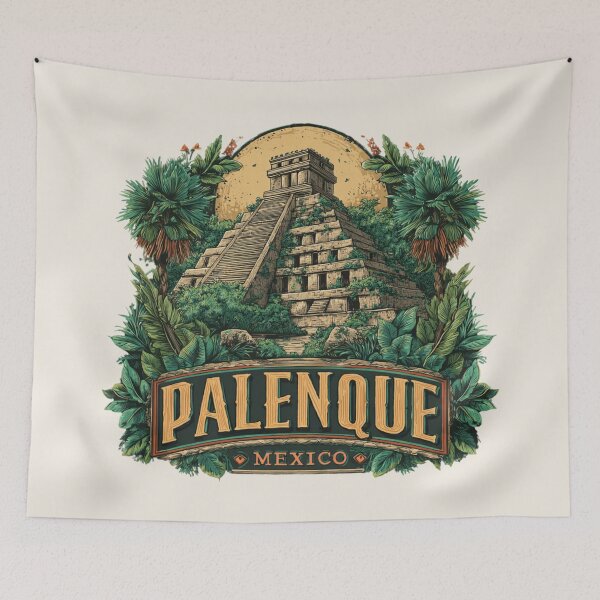Item preview, Palenque Mexico Vintage Travel Sticker - Retro Mayan Ruins & Jungle Design designed and sold by Blurbean.