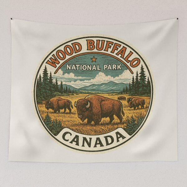 Item preview, Wood Buffalo Canada Vintage Travel Sticker - Retro National Park & Wildlife Design designed and sold by Blurbean.