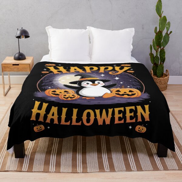 Artikelvorschau, Pinguin Tier Whitch Hut Halloween Kürbis Spooky Happy entworfen und verkauft von ticlitule.