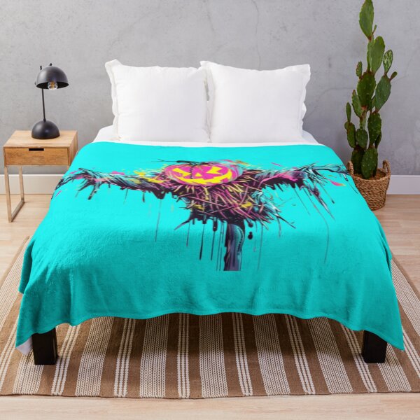 Item preview, Neon Graffiti Scarecrow with Pumpkin Head – Halloween Street Art designed and sold by AlexLineArt.