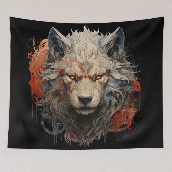 Item preview, Mystic Techno Wolf With Fiery Gaze and Abstract Flames designed and sold by Daagath.