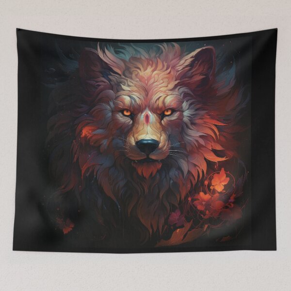 Item preview, Mystic Fire Wolf With Glowing Eyes and Floral Aura designed and sold by Daagath.