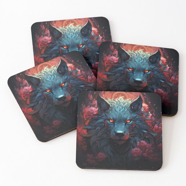 Item preview, Celestial Wolf With Crimson Flowers and Glowing Eyes designed and sold by Daagath.