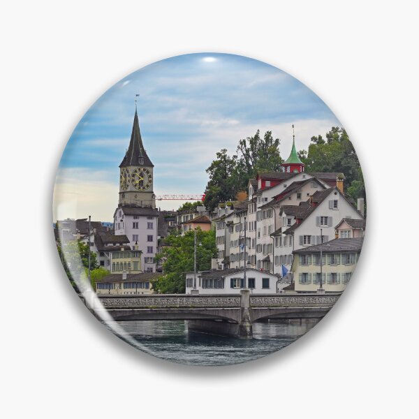 Item preview, Zurich old town view from the river area with the view of Grossmunster and Fraumunster church clock towers, Switzerland designed and sold by goceris.