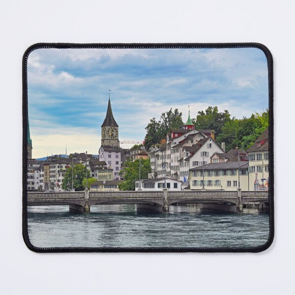 Item preview, Zurich old town view from the river area with the view of Grossmunster and Fraumunster church clock towers, Switzerland designed and sold by goceris.