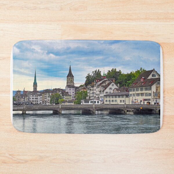 Item preview, Zurich old town view from the river area with the view of Grossmunster and Fraumunster church clock towers, Switzerland designed and sold by goceris.