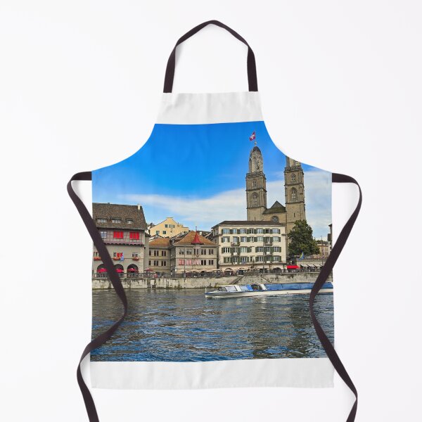 Item preview, Zurich city center with famous Grossmunster churh and a tourist boat sails on the river Limmat, Switzerland designed and sold by goceris.