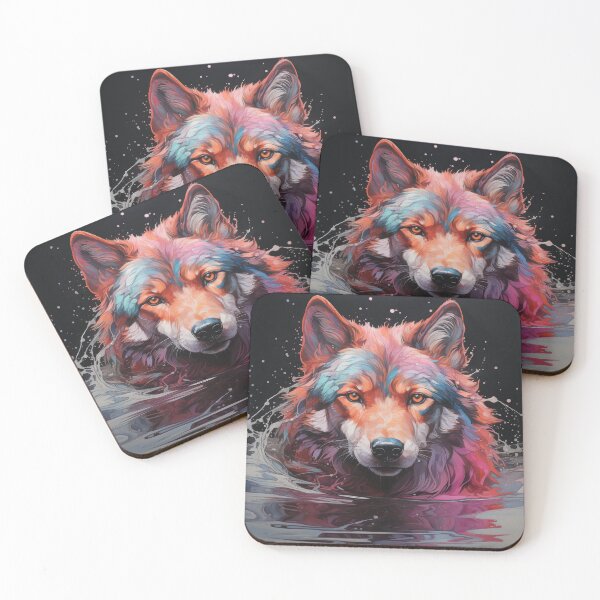 Item preview, Vibrant Water Wolf Emerging With Splash and Color Swirls designed and sold by Daagath.