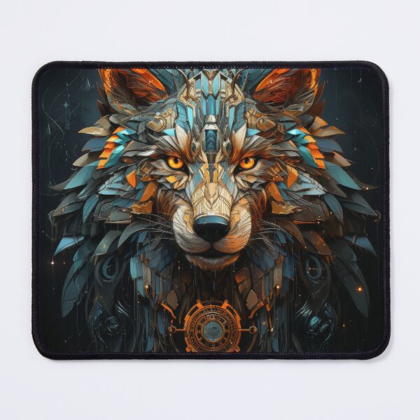 Item preview, Steampunk Cyber Wolf With Golden Gears and Geometric Armor designed and sold by Daagath.