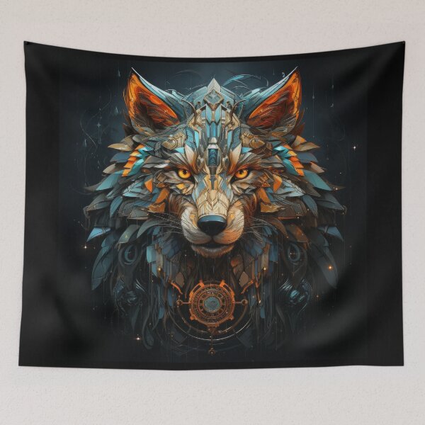Item preview, Steampunk Cyber Wolf With Golden Gears and Geometric Armor designed and sold by Daagath.