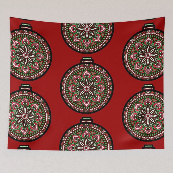 Item preview, Red green Christmas mandala floral holiday greetings ornament  designed and sold by DivineMandala.