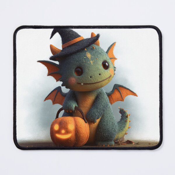 Item preview, Cute Felted Wool Dragon with Pumpkin – Whimsical Halloween Illustration designed and sold by Drakane Creations.