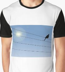 Crow Perched on Wire Graphic T-Shirt
