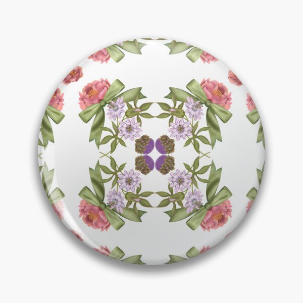 Item preview, Hand drawn print. Seamless delicate watercolor botanical pattern with pink peonies, passion fruit flowers and green bows on a white background designed and sold by Grin Katalina Floral Patterns & Cozy Art.
