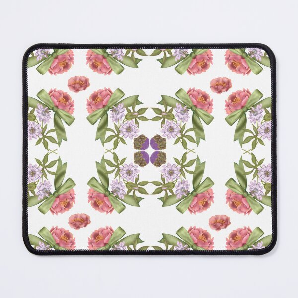 Item preview, Hand drawn print. Seamless delicate watercolor botanical pattern with pink peonies, passion fruit flowers and green bows on a white background designed and sold by Grin Katalina Floral Patterns & Cozy Art.
