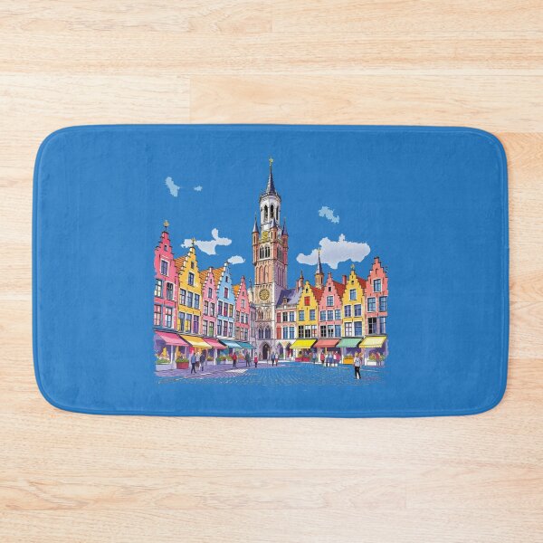 Artikelvorschau, Farbenfroher Marktplatz und Belfried von Brügge, 3D-Skizze, entworfen und verkauft von PaintMeWorld.
