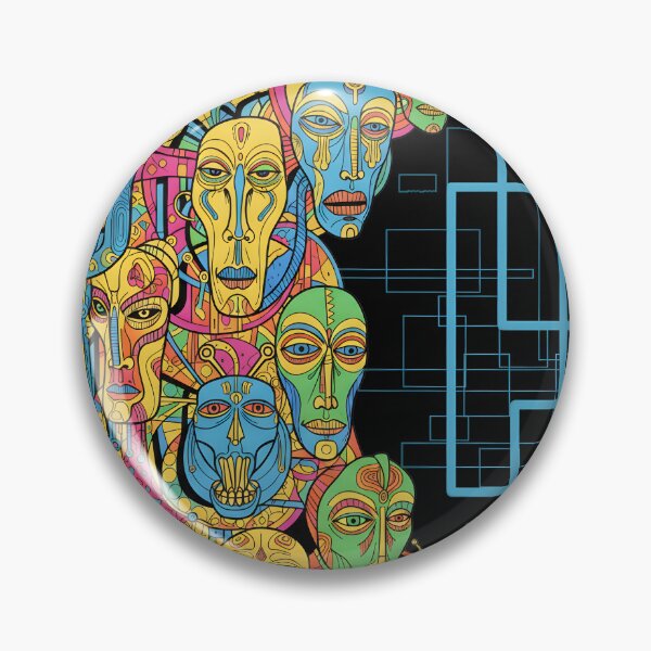 Item preview, Faces stuck together, lined up like a wall, with a black barrier and blue rectangles between them. designed and sold by jotcar.