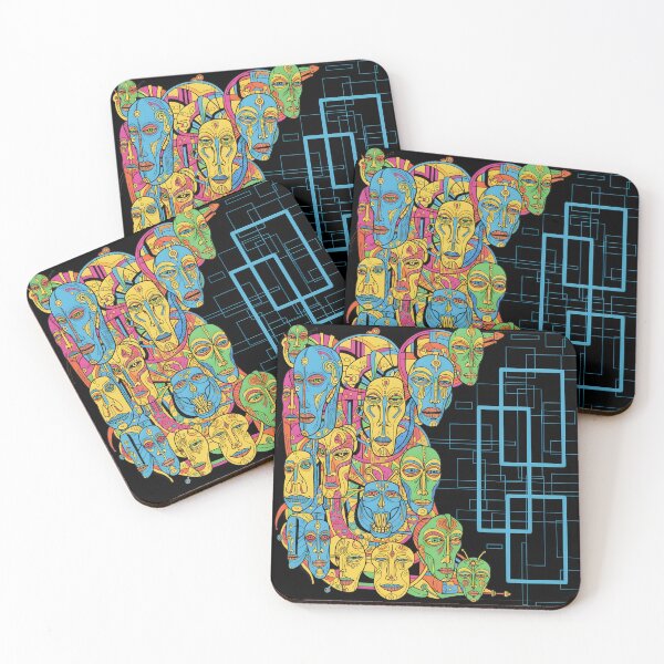 Item preview, Faces stuck together, lined up like a wall, with a black barrier and blue rectangles between them. designed and sold by jotcar.