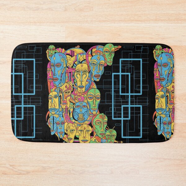 Item preview, Faces stuck together, lined up like a wall, with a black barrier and blue rectangles between them. designed and sold by jotcar.