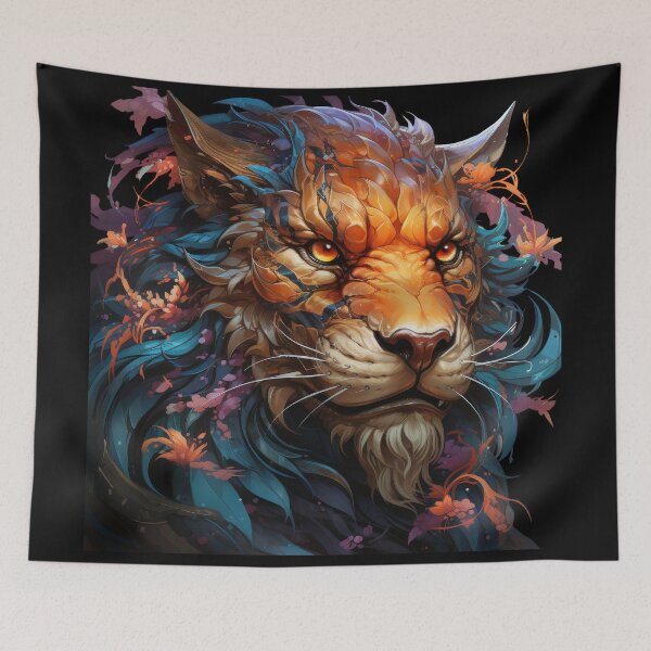 Item preview, Floral Fire Tiger With Gemstone Fur and Fiery Eyes designed and sold by Daagath.