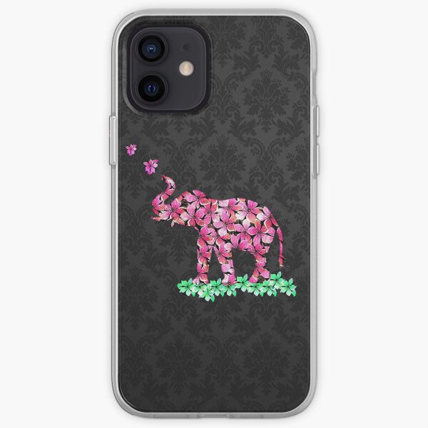 Retro Flower Elephant Pink Sakura Black Damask iPhone Soft Case