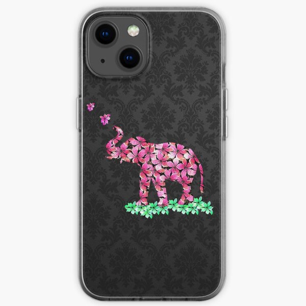 Retro Flower Elephant Pink Sakura Black Damask iPhone Soft Case