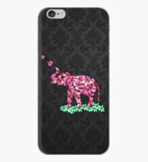 Retro Blumen-Elefant-Rosa-Kirschblüte-Schwarz-Damast iPhone-Hülle & Cover