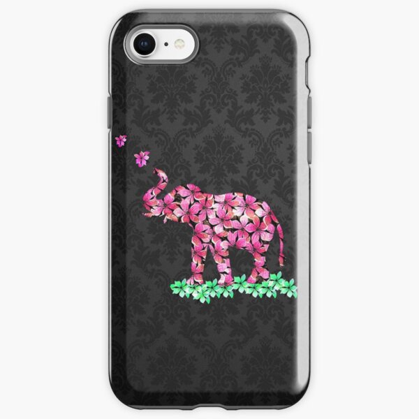 Retro Flower Elephant Pink Sakura Black Damask iPhone Tough Case