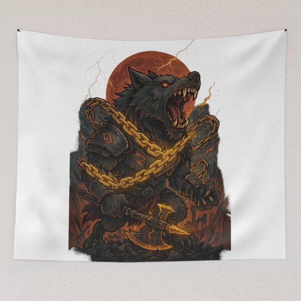 Item preview, Fenrir Bound in Golden Chains – Norse Mythology Wolf Warrior designed and sold by AbdullRehmana.