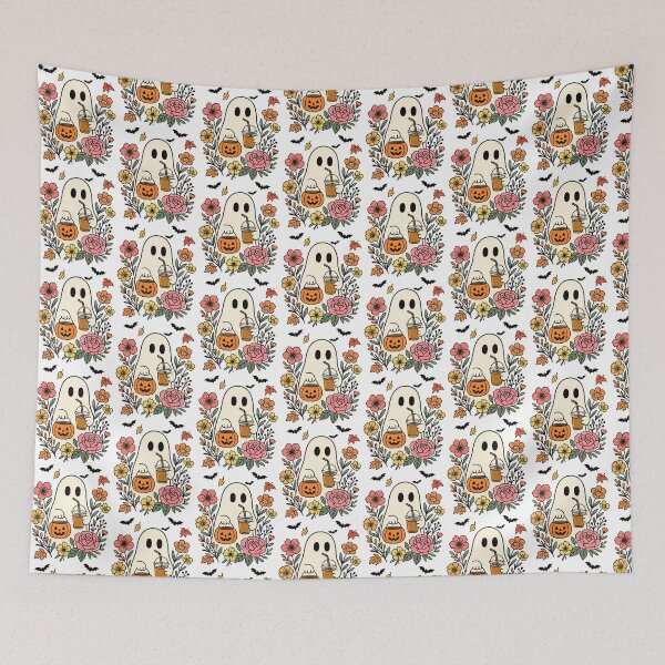 Item preview, Cozy Autumn Ghost with Pumpkin and Flowers designed and sold by QuietBloom80.