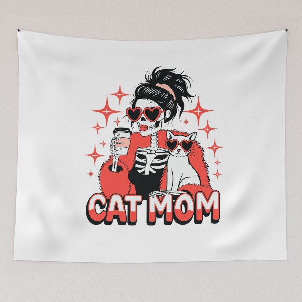 Item preview, Cat Mom Skeleton with Coffee designed and sold by styleonestaa.