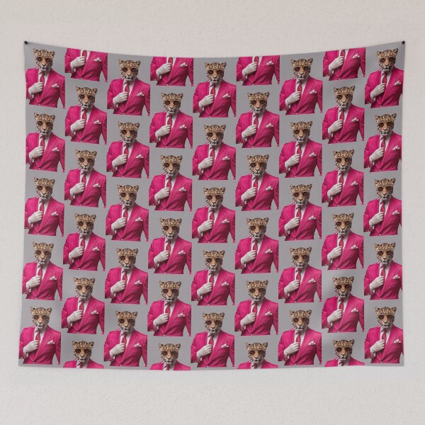 Item preview, Stylish Leopard in Hot Pink Suit – Fashionable Animal Portrait with Retro Vibes designed and sold by PixelVibe782.