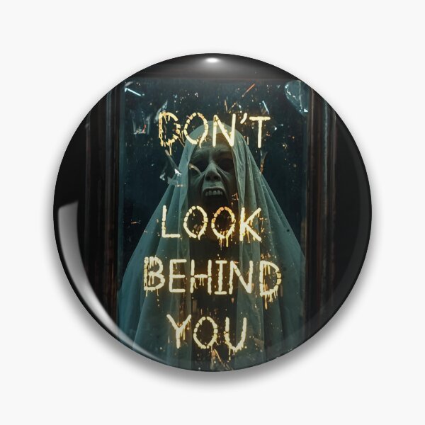 Item preview, Creepy haunted mirror showing a ghostly face screaming inside, shards of glass floating, text Don’t Look Behind You 2 designed and sold by Neon G.