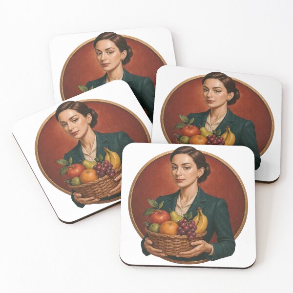 Item preview, Woman in Formal Attire Holding a Fruit Basket with Red Background designed and sold by Creative88Art.