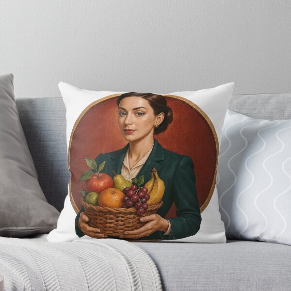 Item preview, Woman in Formal Attire Holding a Fruit Basket with Red Background designed and sold by Creative88Art.