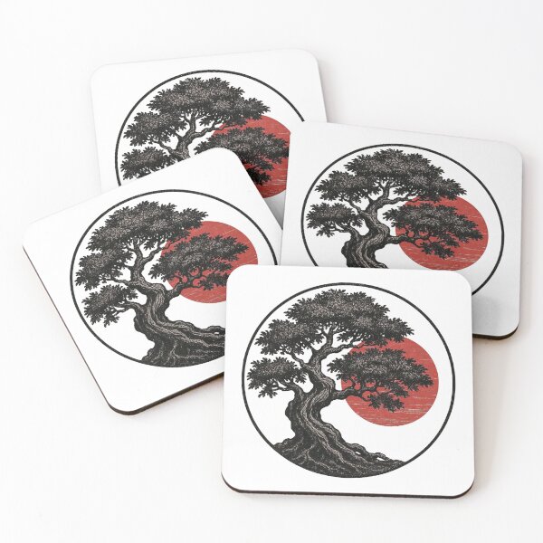 Item preview, Stylized Tree with Red Sun and Circular Border on Black Background designed and sold by Creative88Art.