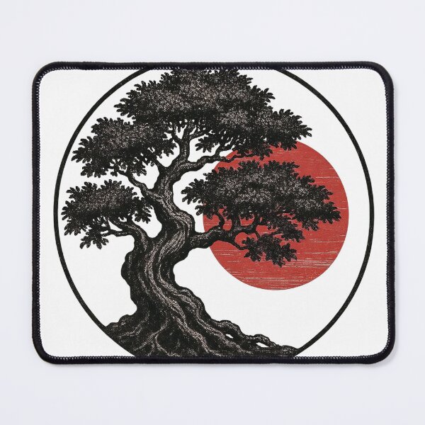 Item preview, Stylized Tree with Red Sun and Circular Border on Black Background designed and sold by Creative88Art.