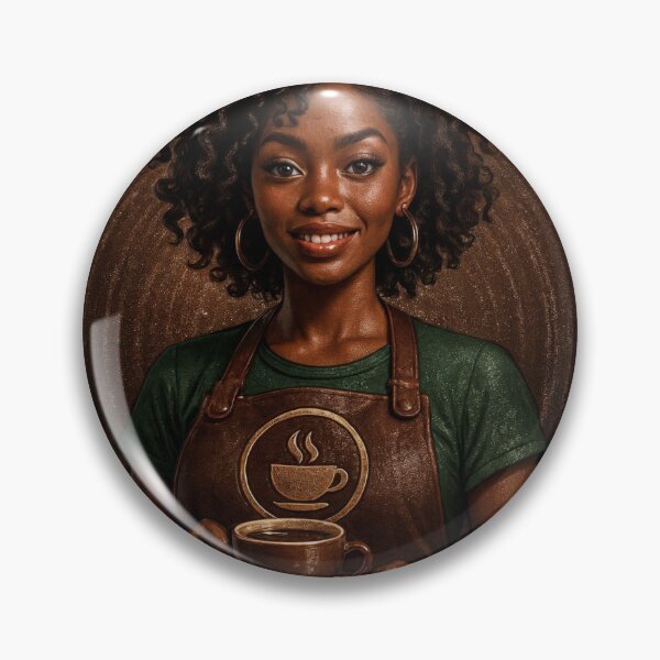 Item preview, Stylized Portrait of a Smiling Barista Holding a Cup of Coffee designed and sold by Creative88Art.