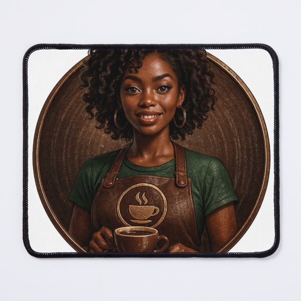 Item preview, Stylized Portrait of a Smiling Barista Holding a Cup of Coffee designed and sold by Creative88Art.
