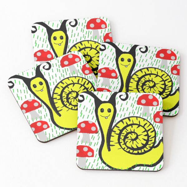 Item preview, Happy Yellow Snail with Mushrooms – Cute Whimsical Cartoon Art designed and sold by BulletKitty82.