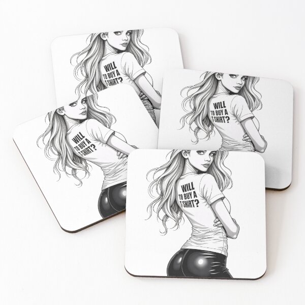Item preview, Black and White Illustration of Woman in T Shirt and Shiny Pants designed and sold by Creative88Art.