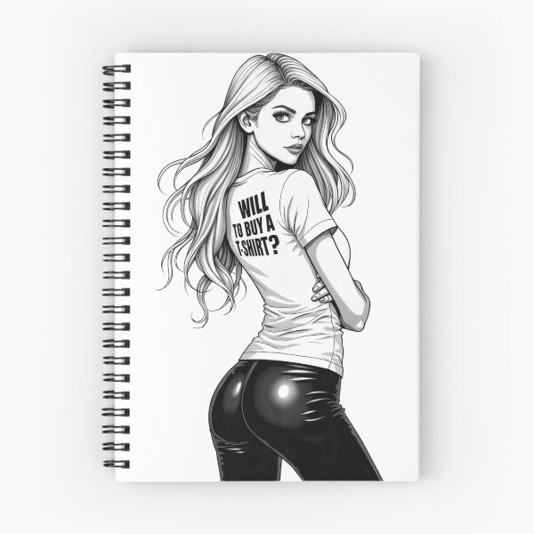 Item preview, Black and White Illustration of Woman in T Shirt and Shiny Pants designed and sold by Creative88Art.