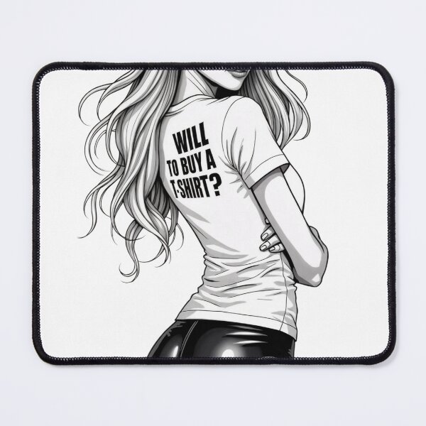 Item preview, Black and White Illustration of Woman in T Shirt and Shiny Pants designed and sold by Creative88Art.