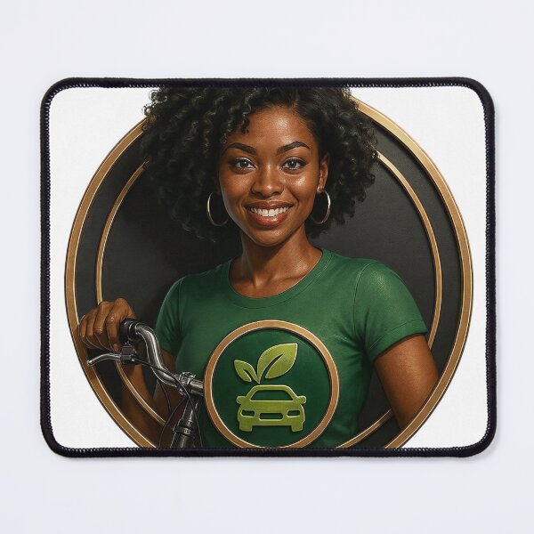 Item preview, Woman with Curly Hair Holding Bicycle in Eco Friendly Design designed and sold by Creative88Art.