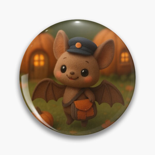 Artikelvorschau, Süßer Fledermaus-Postbote mit Kürbis-Cottages - Kawaii Halloween Art entworfen und verkauft von Moons Studio.