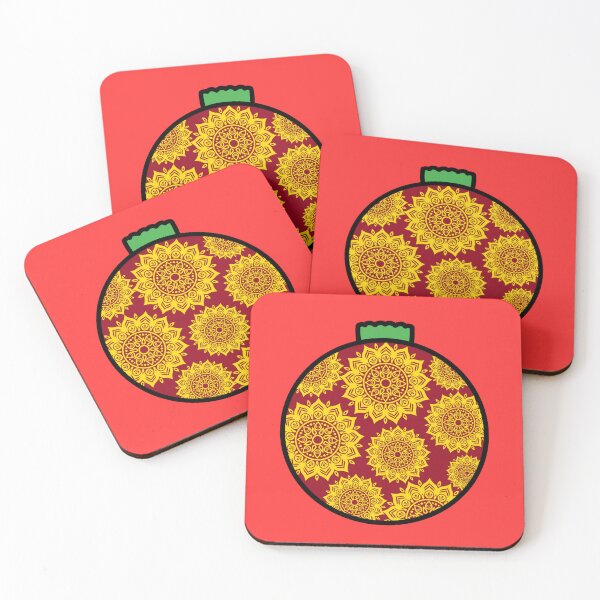 Item preview, Mandala Glitter Gold red Christmas floral holiday greetings ornament  designed and sold by DivineMandala.