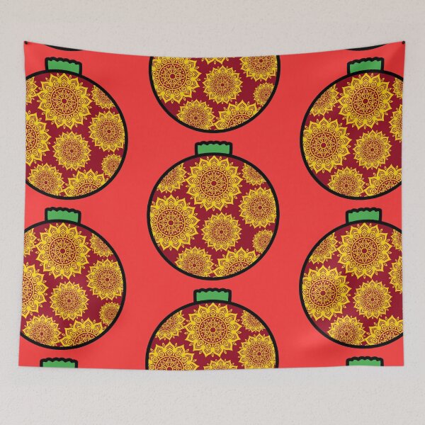 Item preview, Mandala Glitter Gold red Christmas floral holiday greetings ornament  designed and sold by DivineMandala.