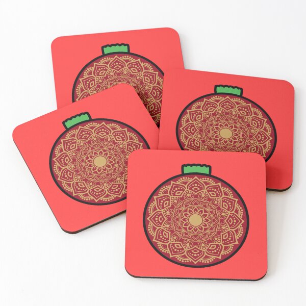 Item preview, Ethnic Gold red Christmas mandala floral holiday greetings ornament  designed and sold by DivineMandala.