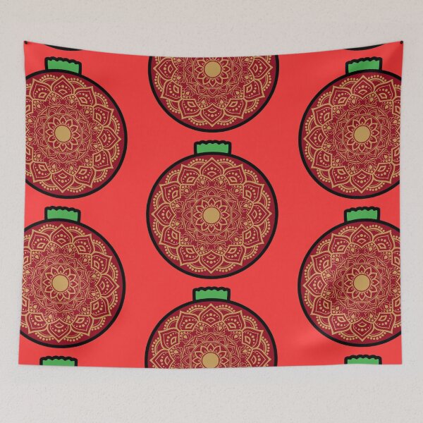 Item preview, Ethnic Gold red Christmas mandala floral holiday greetings ornament  designed and sold by DivineMandala.